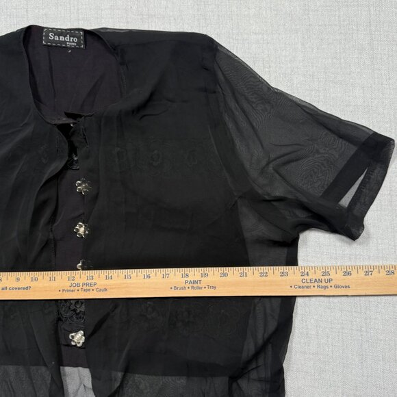Vintage Sandro Paris Sheer Floral Embroidered Top Black Short Sleeves - Picture 10 of 14